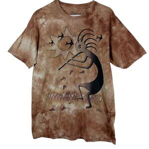 The Mountain Kokopelli Tie-Dye T-Shirt L Brown 2004 Y2K Fertility Music Spirit